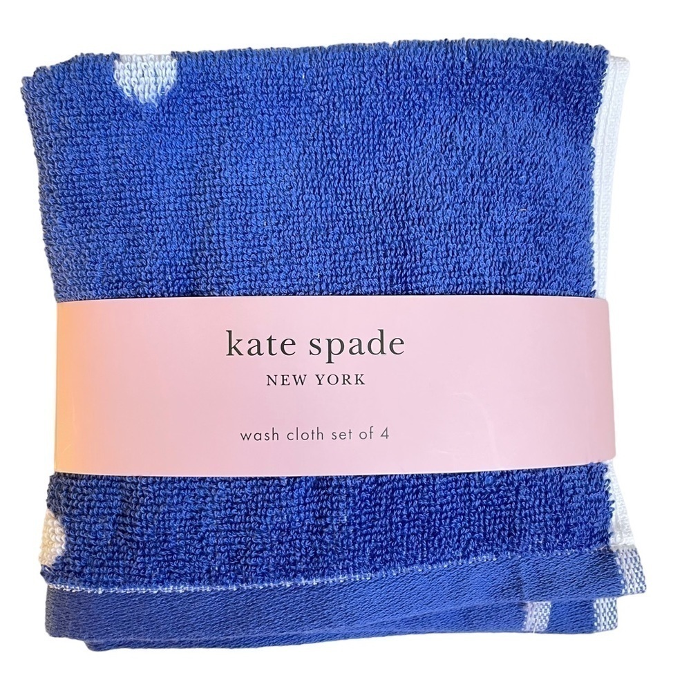 Kate Spade Washcloths Bright Blue white polka dots Set of 4 NWT